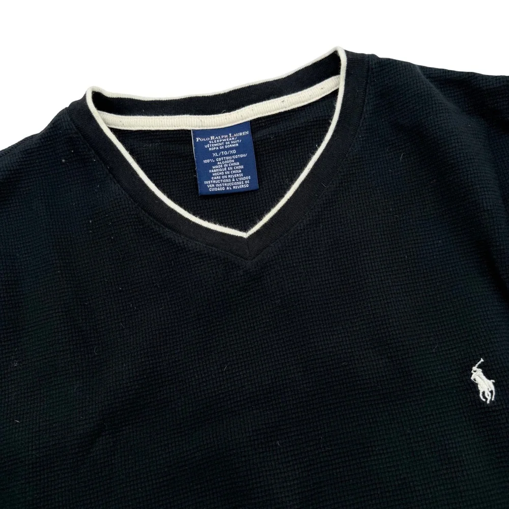 Polo Ralph Lauren Thermal Shirt Men's XL Black Waffle Knit V-Neck Long Sleeve
